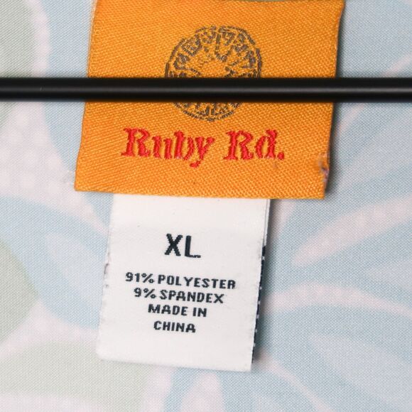 Ruby Rd. Womens Top Size XL Blue Green Floral 3/4 Sleeve Stretch Tie‎ Knot - Picture 3 of 8